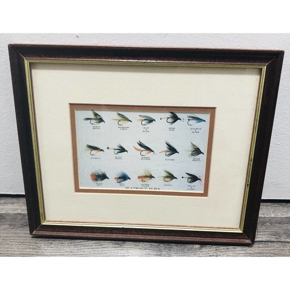 VINTAGE Sea Trout Flies framed print 9”x11” Art - Picture 4 of 4